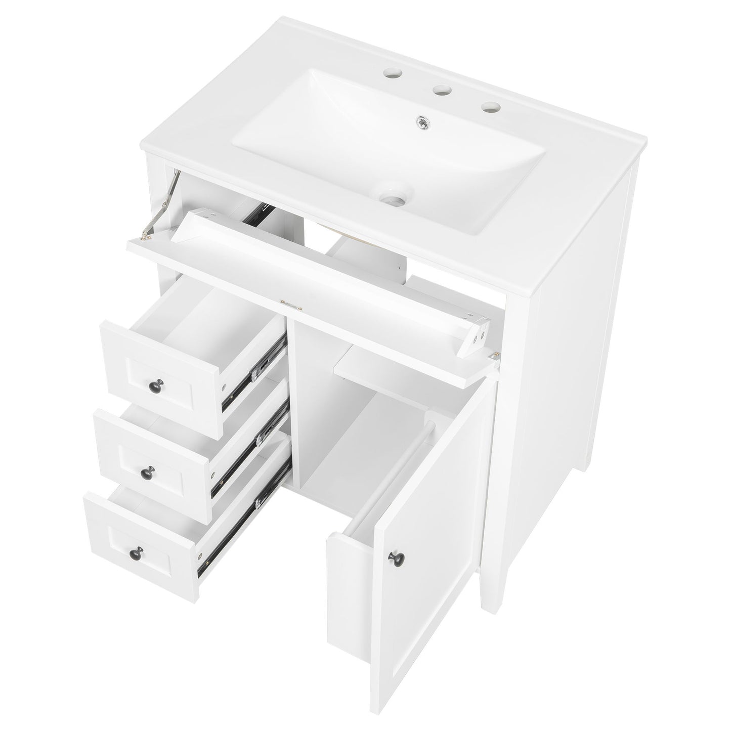 Modern Bathroom Vanity With Sink, 3 Drawers And Adjustable Shelf
