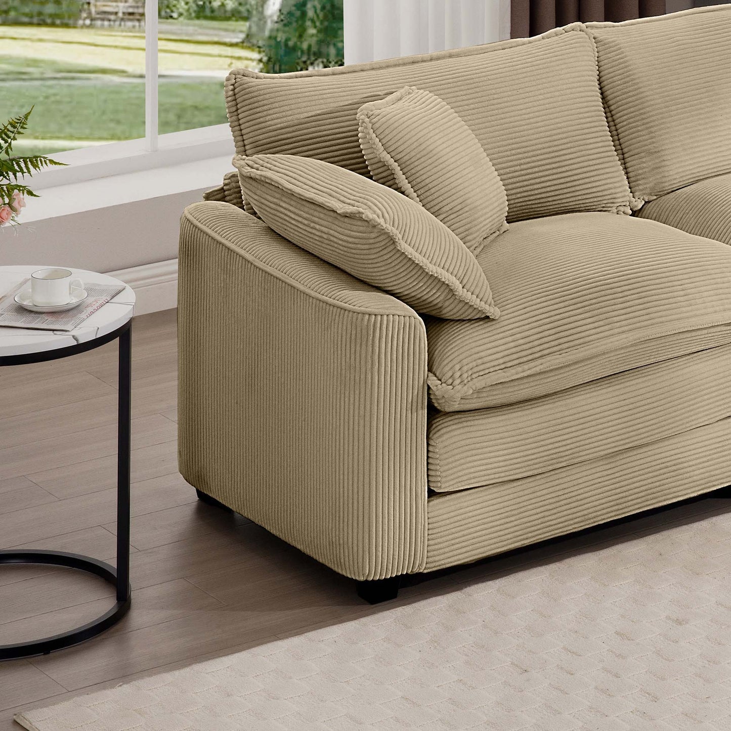 Mid-Century Modern 3 Seater Sectional Sofa With Arm And Throw Pillows