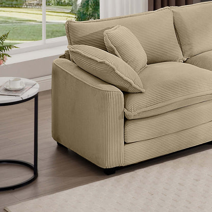 Modern Upholstered 4 Seater Fabric Sofa With Arm And Throw Pillows