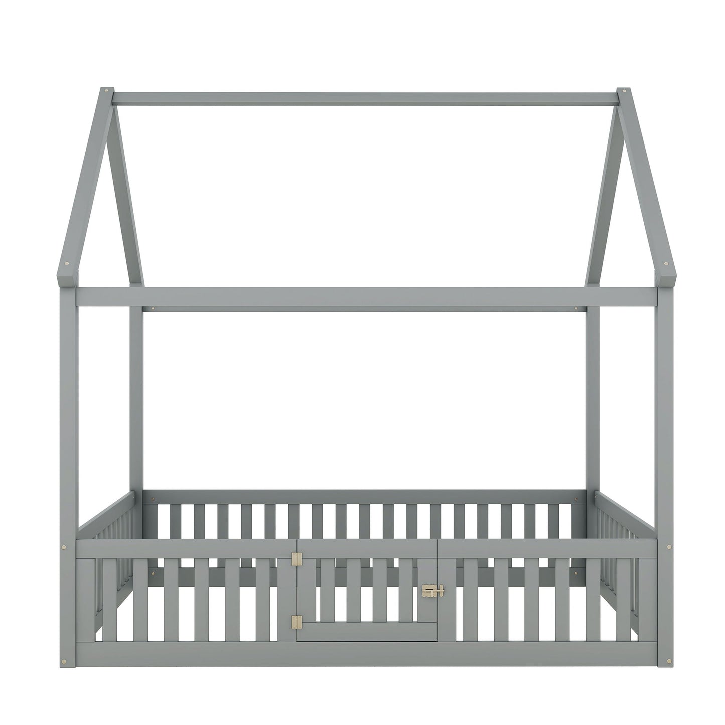 Wood House Bed With Fence And Door