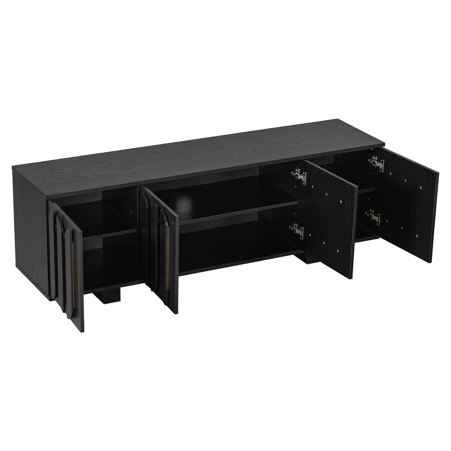 Farmhouse TV Stand, Storage Media Console With Adjustable Shelves & 3 Cable Holes