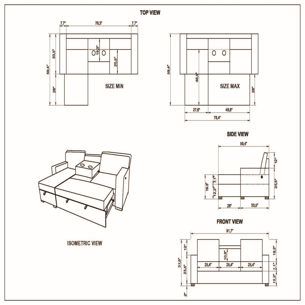 Territory - Pull Out Sofa Bed With Design - Dark Gray