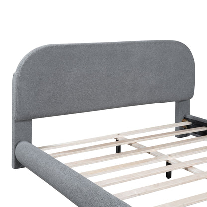 Upholstered Platform Bed With Thick Solid Frame And Stylish Curve-Shaped Design
