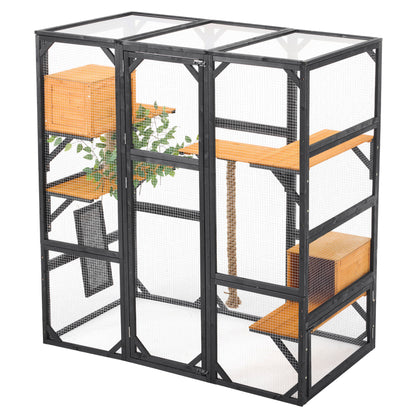 Outdoor Cat House, Diy Cat Enclosure Catio With Double Enter Doors