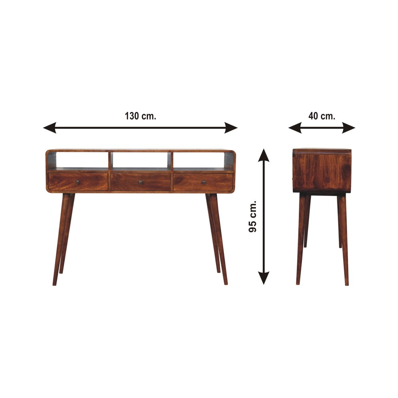 Triple Curved Console Table - Brown
