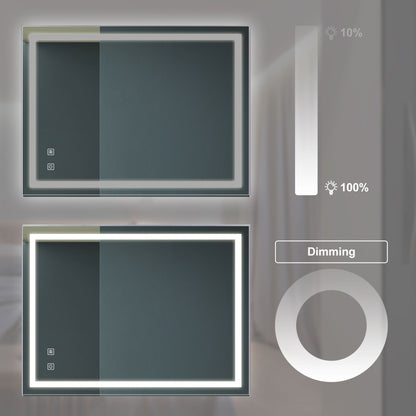 Bathroom Vanity Rectangle Mirror With Front Lighting, Anti Fog, Dimmable, Smart Memory Function