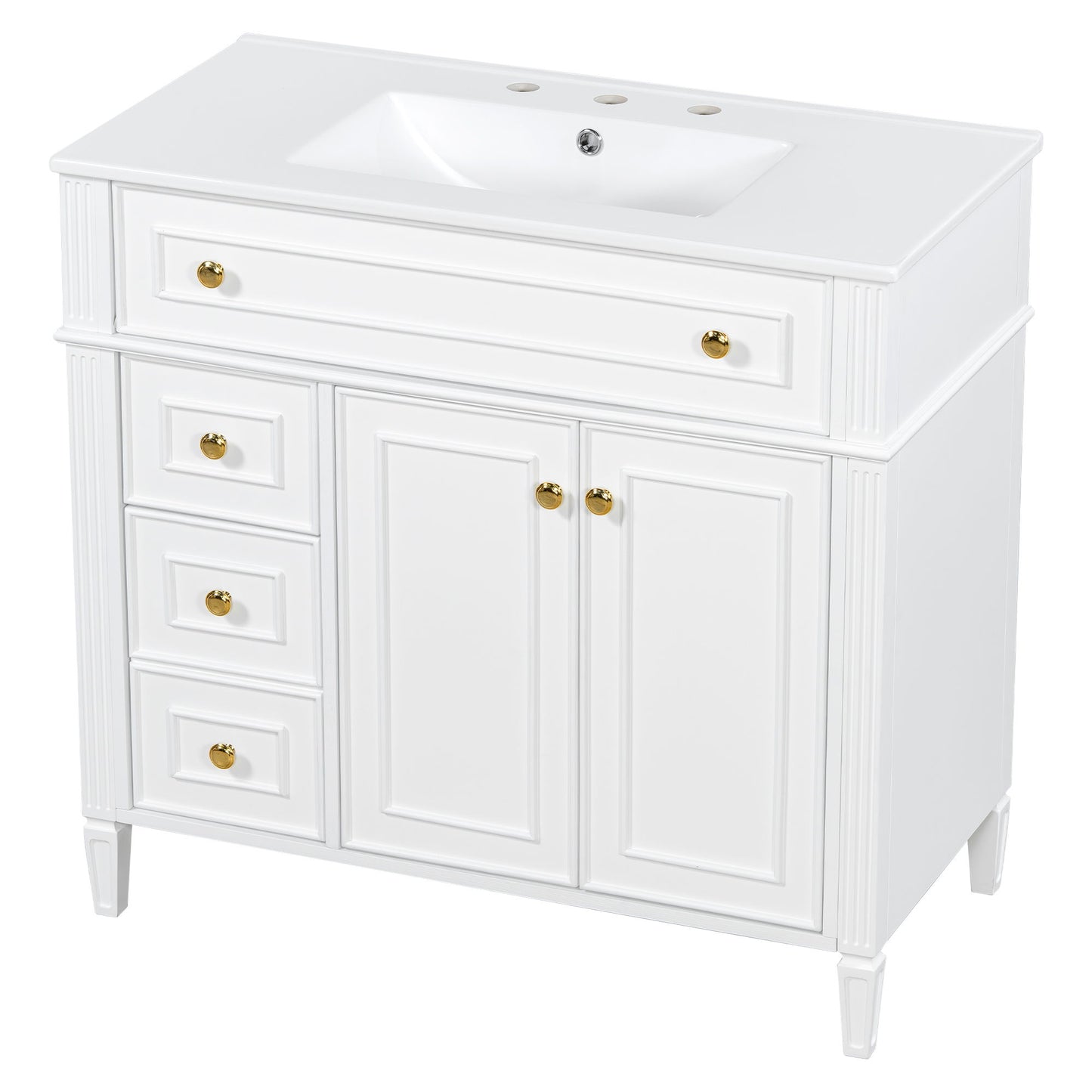 Bathroom Vanity With Sink, 3 Drawers & 2 Soft-Close Doors