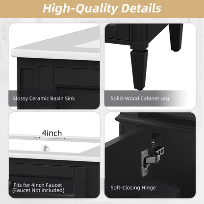 Bathroom Vanity With 2 Doors And Tip Out Drawer, Soft Closing Hinges