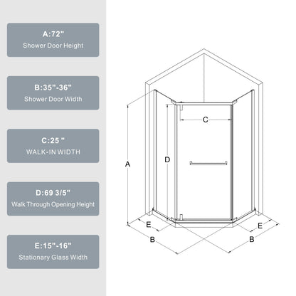 Durable Hardware Neo Angle Frameless Shower Door With Acrylic Base Combo