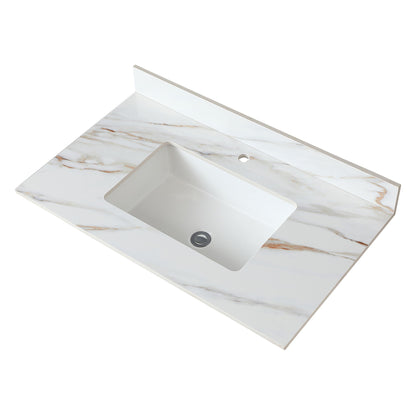 Elegant Vanity Top With Undermount Sink And Backsplash, Sintered Stone