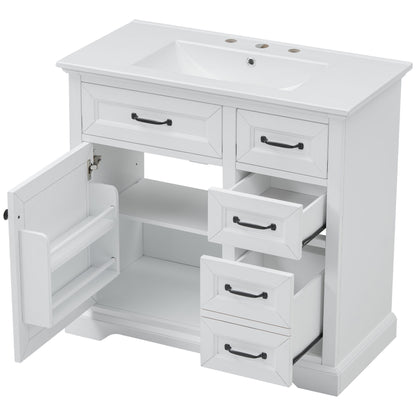 36" Bathroom Vanity With Sink, 2 Tip-Out Drawers, Soft Close Hinges