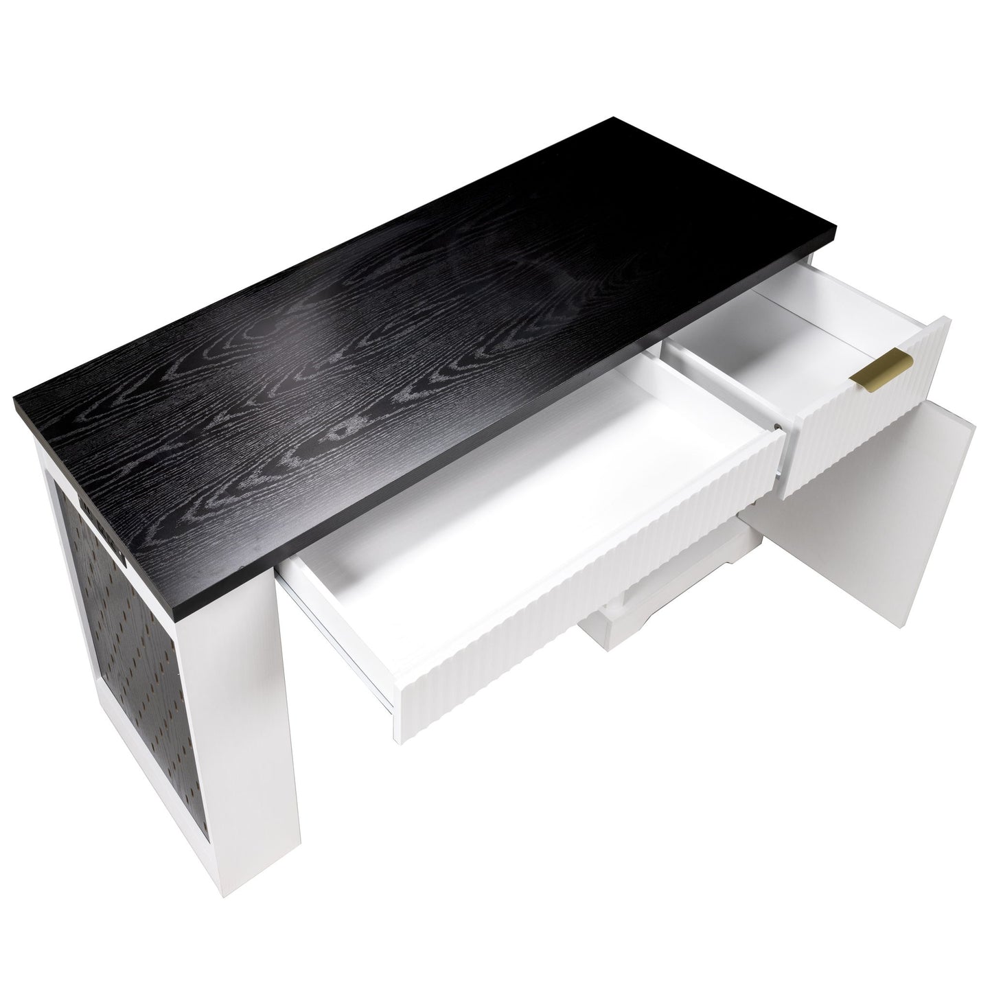 Modern Fluted Office Desk With Storage Cabinet