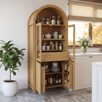Fluted Tall Arched Pantry Cabinet With Adjustable Shelves