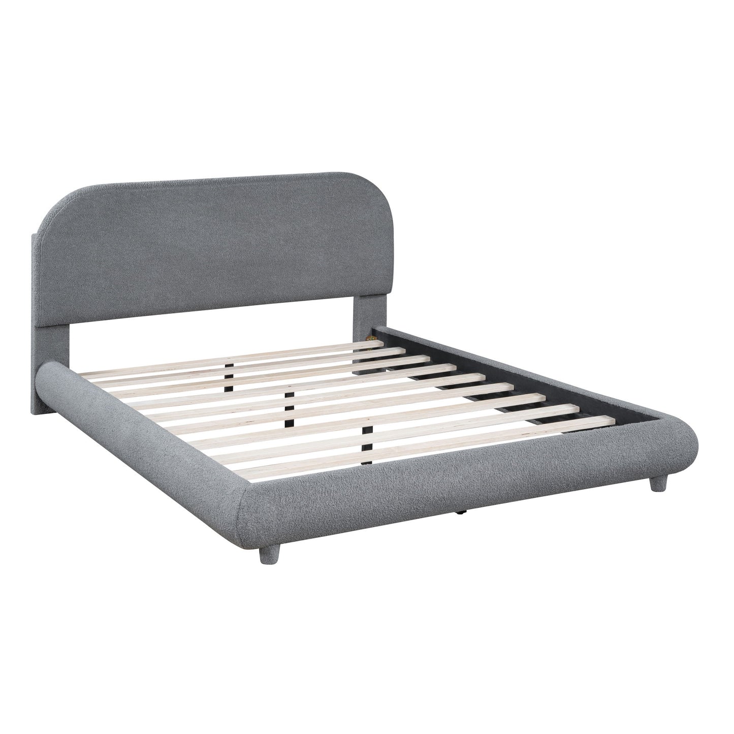 Upholstered Platform Bed With Thick Solid Frame And Stylish Curve-Shaped Design