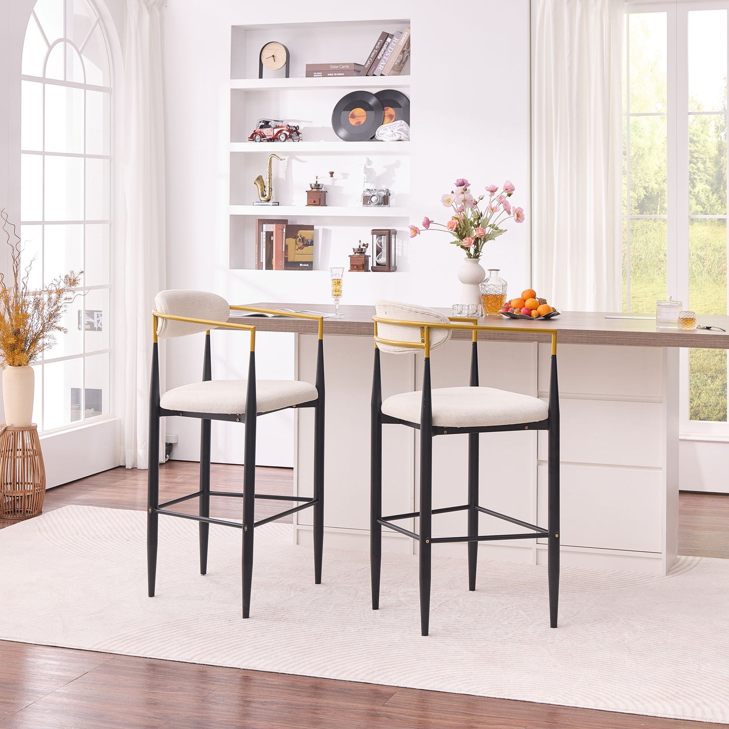 Upholstered Bar Stool With Ergonomic Design (Set of 2)