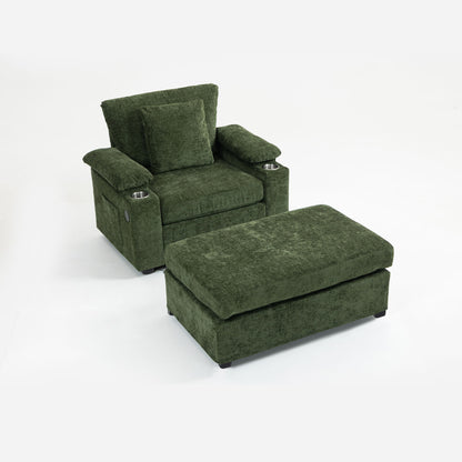 Modern Oversized Chair With Ottoman, Cupholders And USB Charging Ports