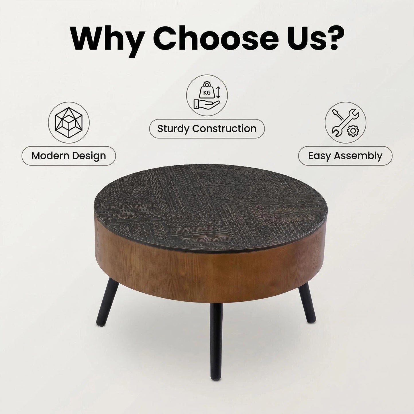 Round Coffee Table With Storage Function For Living Rooms