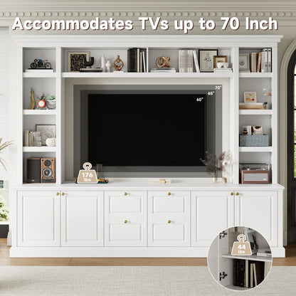 TV Stand With Bookcase, Storage Cabinet With 3 Adjustable Shelves, Living Room Entertainment Center - White
