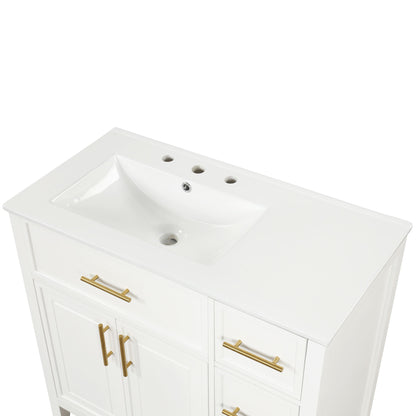 Modern Bathroom Vanity With Sink Top, 2 Doors And 3 Drawers