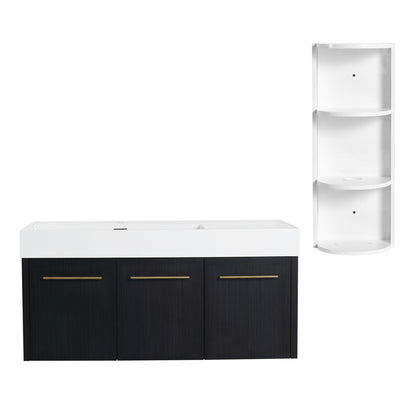 Modern Chestnut Wall Mounted Bathroom Vanity With Left Resin Sink And Storage Rack - Black Chestnut