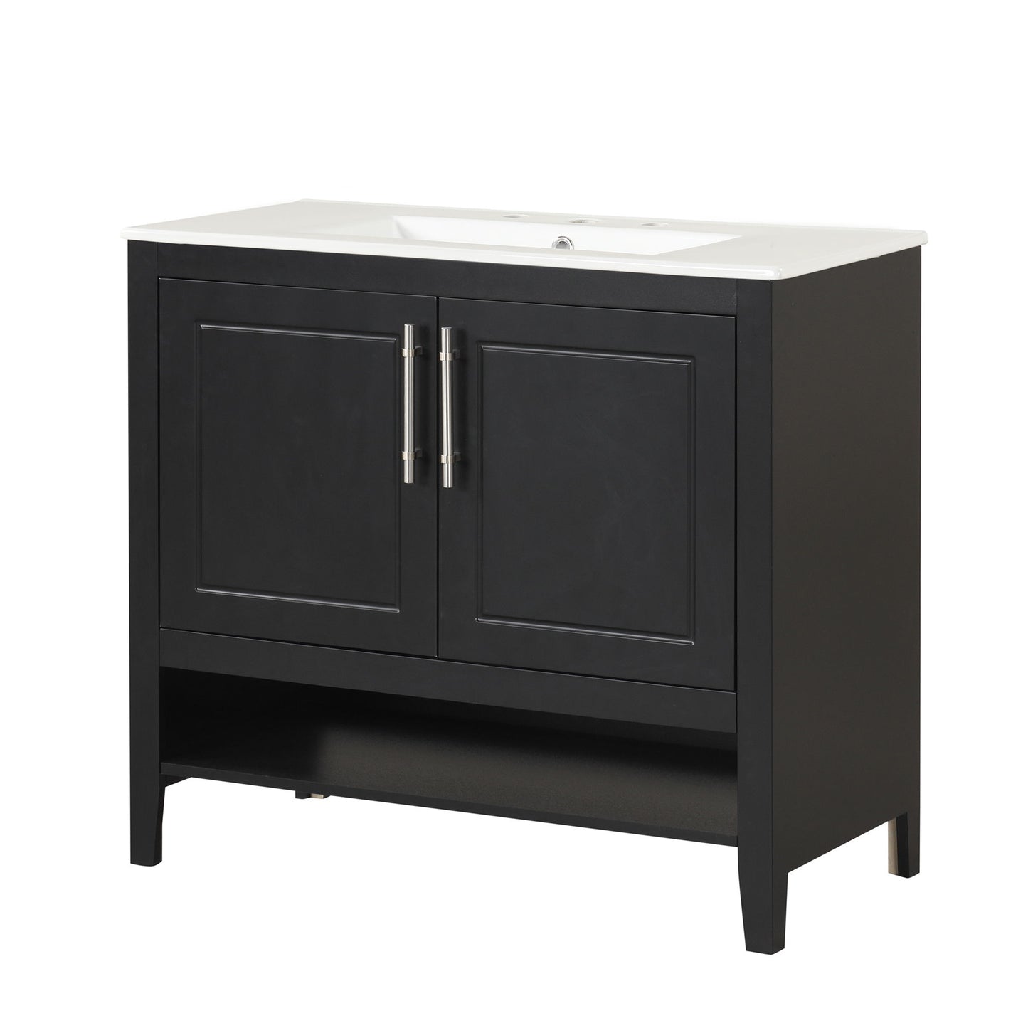 36" Bathroom Vanity With Sink, Frame Cabinet With Doors And Drawers - Black