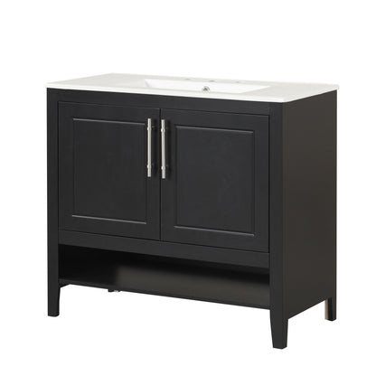 36" Bathroom Vanity With Sink, Frame Cabinet With Doors And Drawers - Black