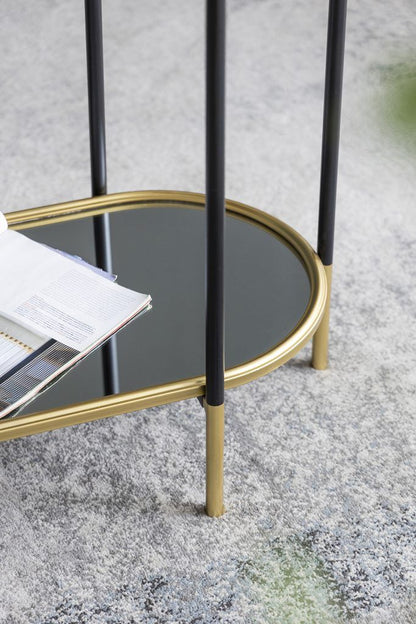 3 Tier Metal Console Table, Mirrored Shelf - Golden Black