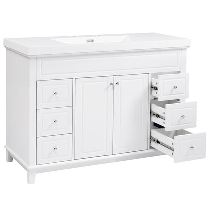 Bathroom Vanity & Sink, 6 Soft Close Drawers & Double Doors - White