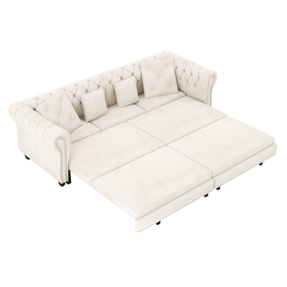 3 In 1 Convertible Sleeper Sofa Bed With Movable Ottoman