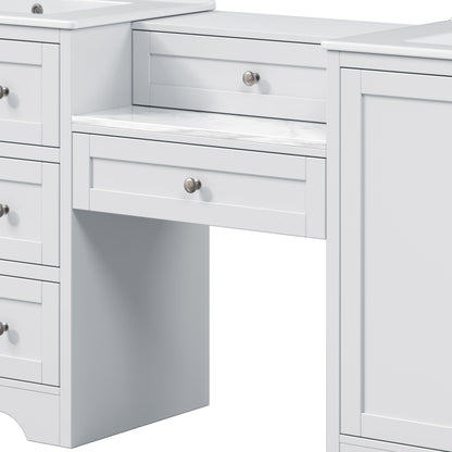 Double Sink Bathroom Vanity With Countertop, 2 Ceramic Sinks, 6 Drawers, Soft Close Design