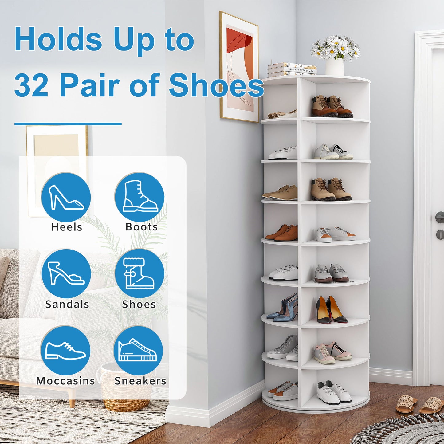 Rotating Shoe Rack Tower