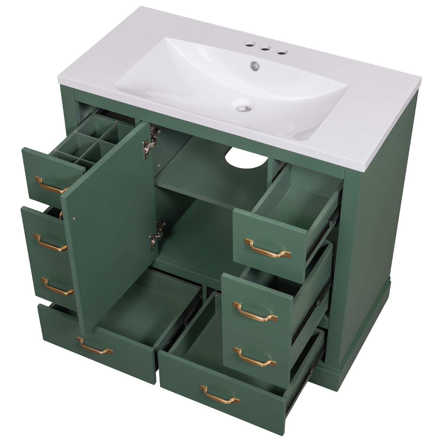 Modern Bathroom Vanity With Sink, 6 Drawers, Adjustable Shelf