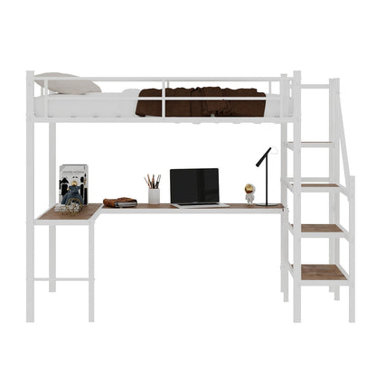 Loft Bed With L-Shaped Desk, Large Storage Space