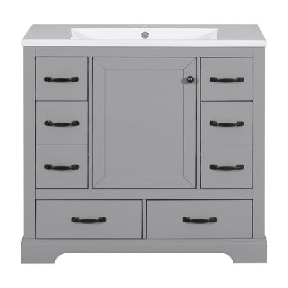 Modern Bathroom Vanity With Sink, 6 Drawers, Adjustable Shelf