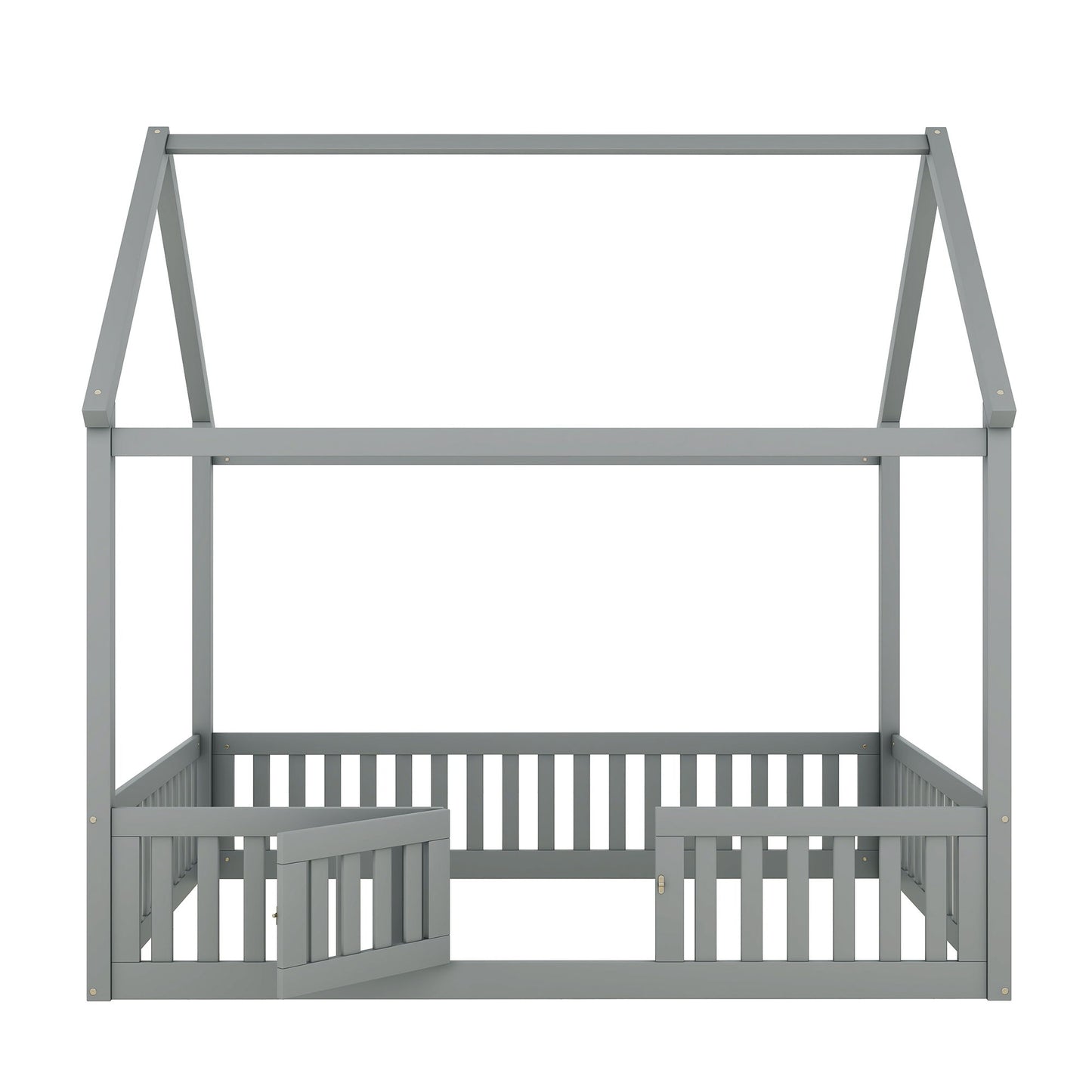 Wood House Bed With Fence And Door