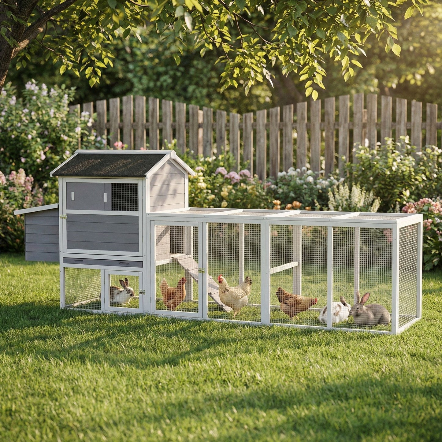 Chicken Coop, Large Outdoor Hen House With Run And Nesting Box Poultry Cage