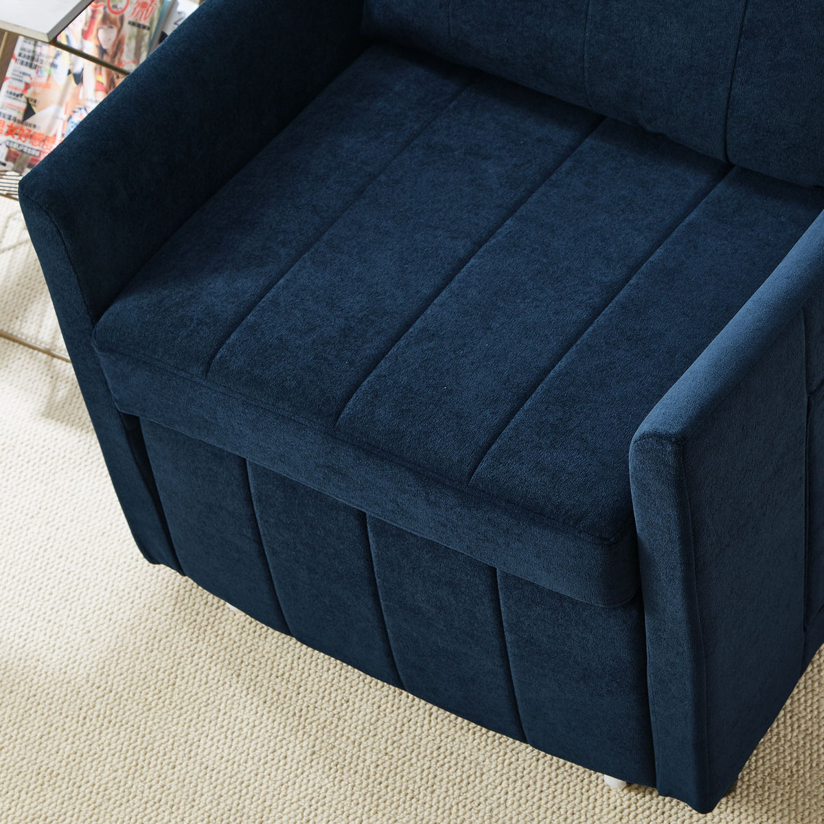 Upholstered Convertible Sleeper Sofa With 5 Position Backrest, Side Pockets, Storage