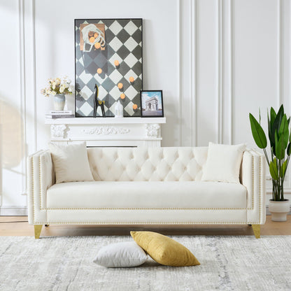 Deep Seat Sofa With Button Nailhead, Square Arm Couches