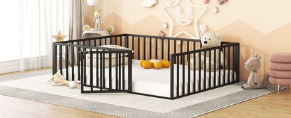Metal Floor Bed Frame With Fence And Door