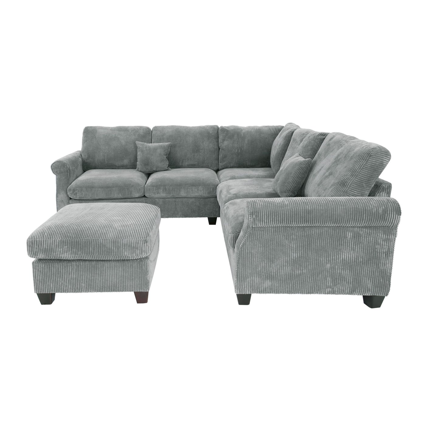 Modern Sectional Set With Corner Wedge, Loveseat, Ottoman & 2 Pillows