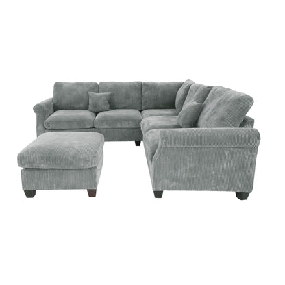 Modern Sectional Set With Corner Wedge, Loveseat, Ottoman & 2 Pillows