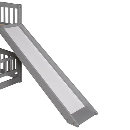 Low Bunk Bed With Slide, Fence And Ladder