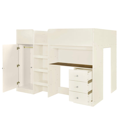 Loft Bed With Built In Wardrobe, Desk, Shelves, And Drawers