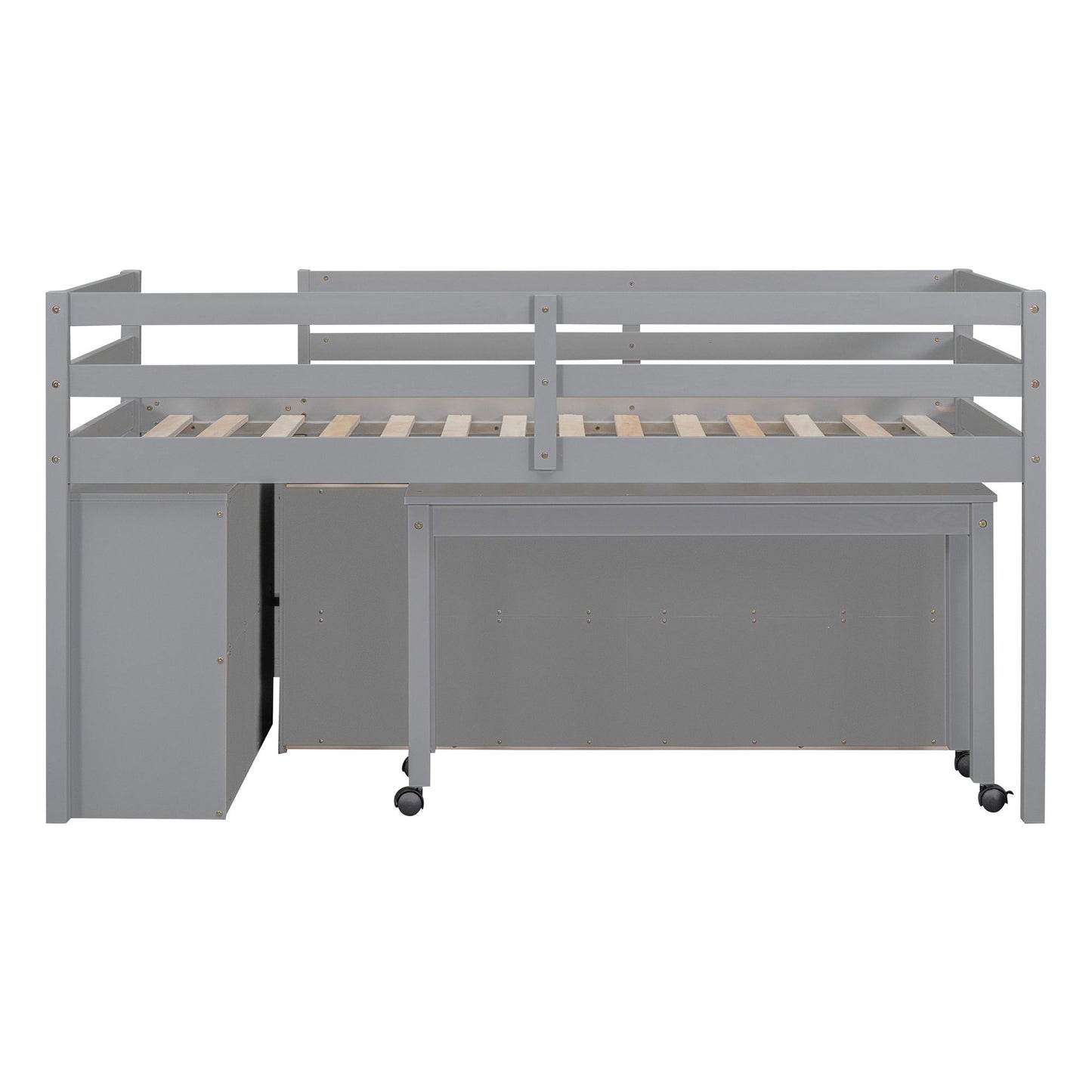 Loft Bed With Retractable Writing Desk And 4 Drawers, With Lateral Portable Desk And Shelves