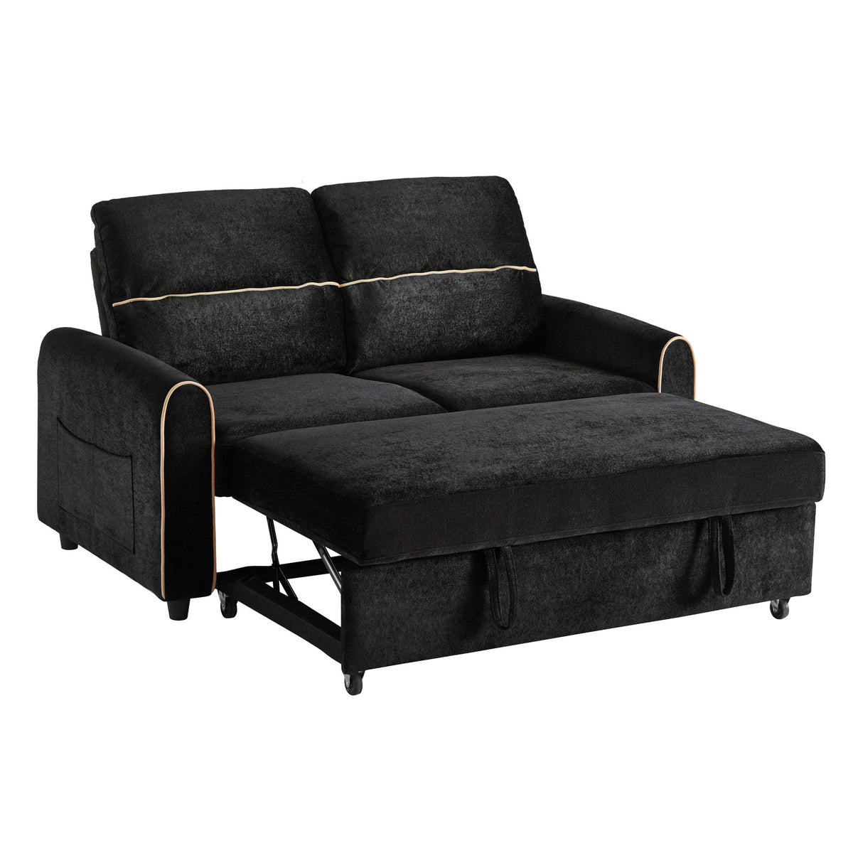 Pull Out Sofa Bed With Adjustable 3 Position Backrest, USB Charging Ports, Side Pockets