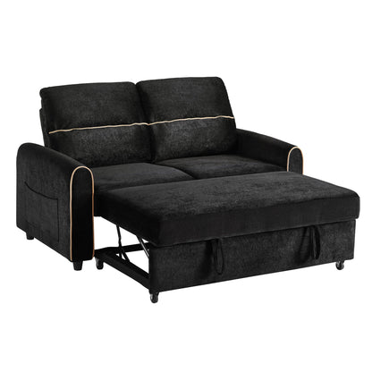 Pull Out Sofa Bed With Adjustable 3 Position Backrest, USB Charging Ports, Side Pockets