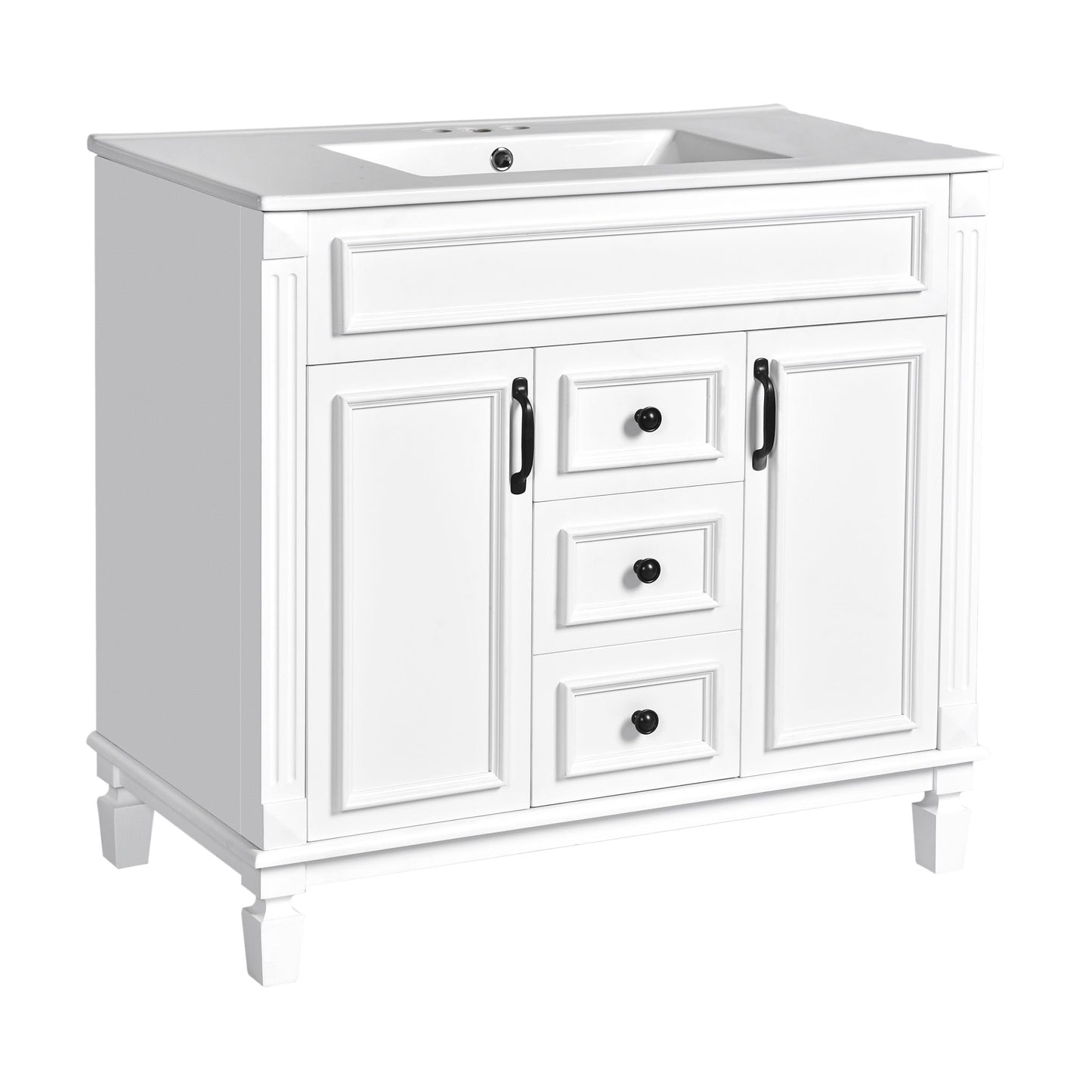 Bathroom Vanity With Top Sink, Mirror Cabinet, 2 Soft Closing Doors & 2 Drawers