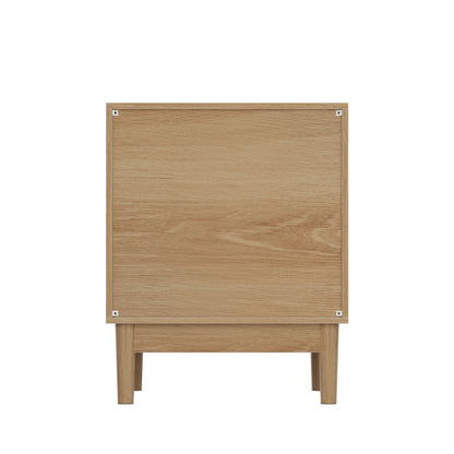 Bedside Table With Grille Design And 2 Drawers, Side Table For Bedroom - Oak