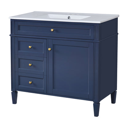 Bathroom Vanity With Mirror Cabinet, Single Sink With 2 Soft Closing Doors And 4 Drawers