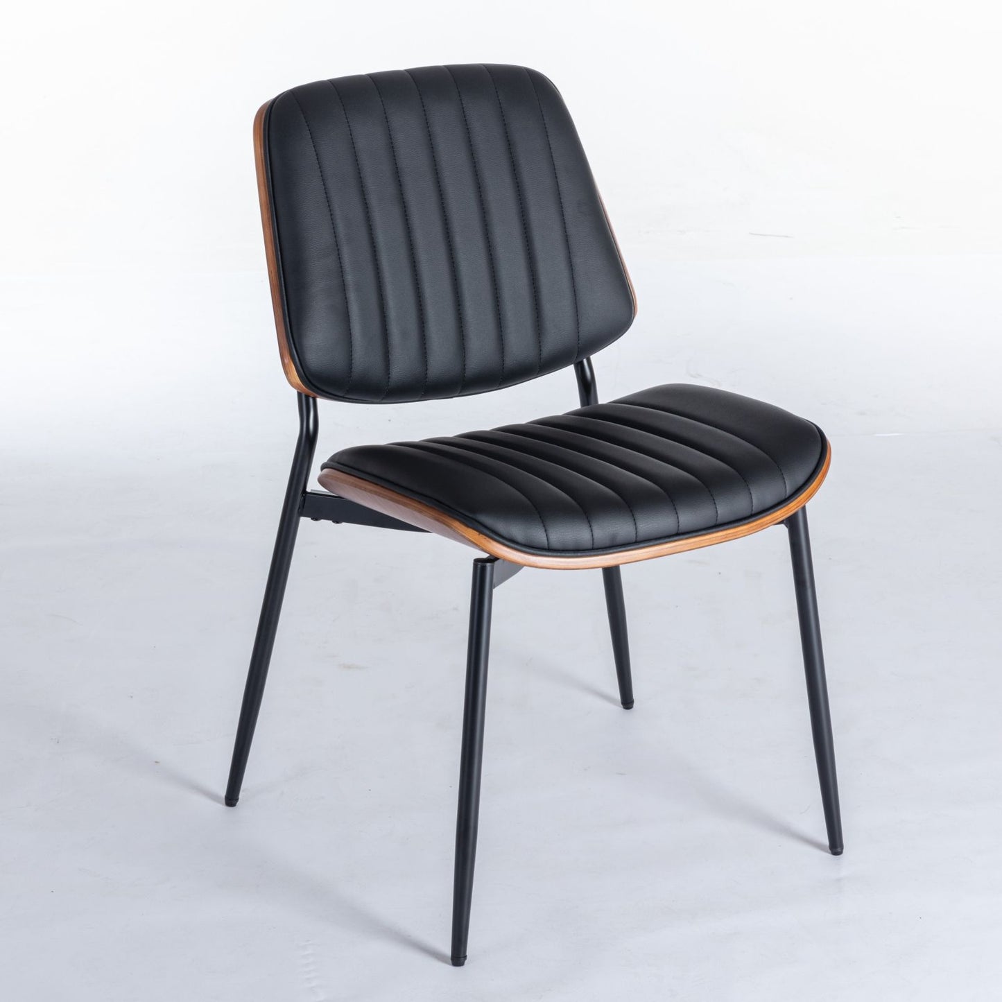 Dining Chairs (Set of 2) Mid-Century Modern Retro Chair With Walnut Bentwood Back Upholstered Seat Metal Legs Adjustable Foot For Kitchen Dining Room Chairs